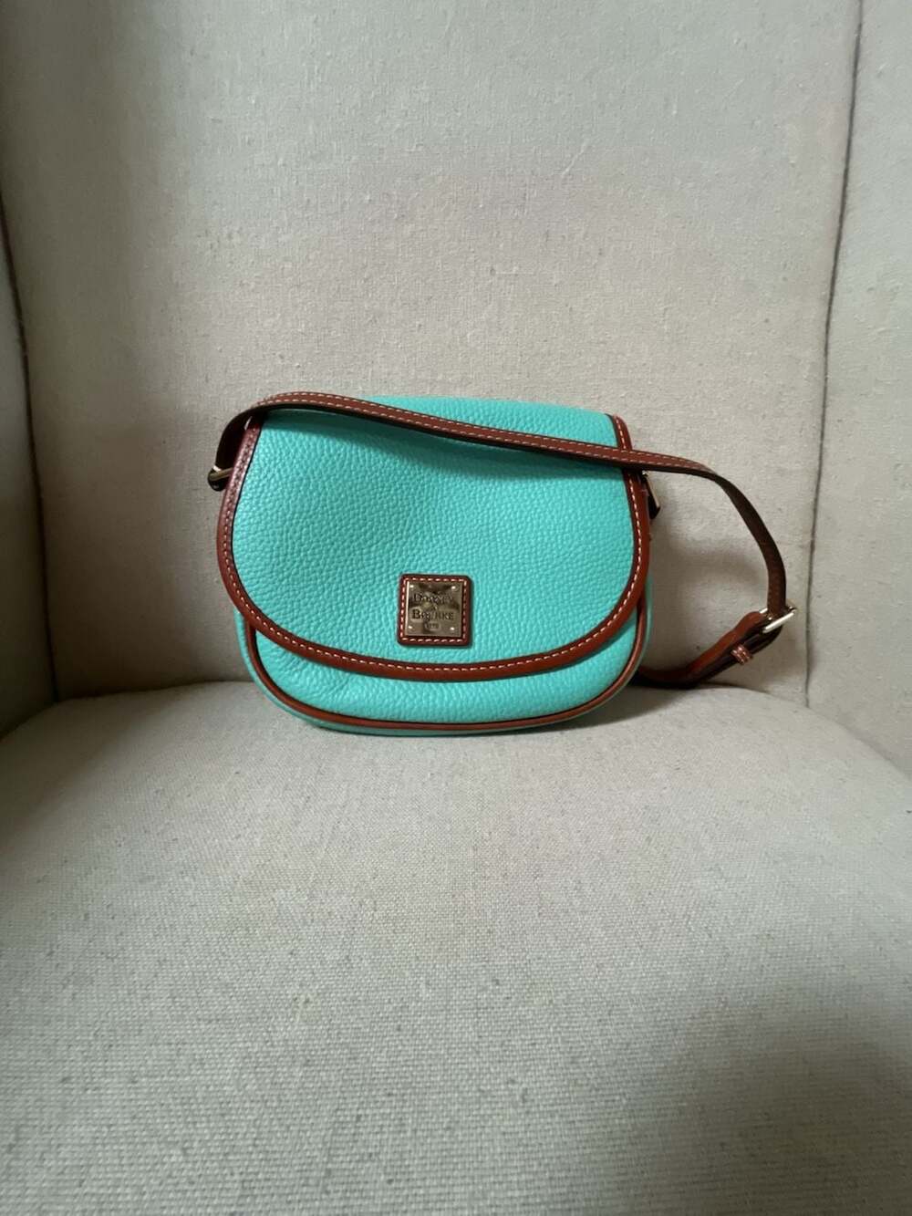 Dooney & Bourke Pebble Grain Leather Saddle Crossbody Bag in Mint Green